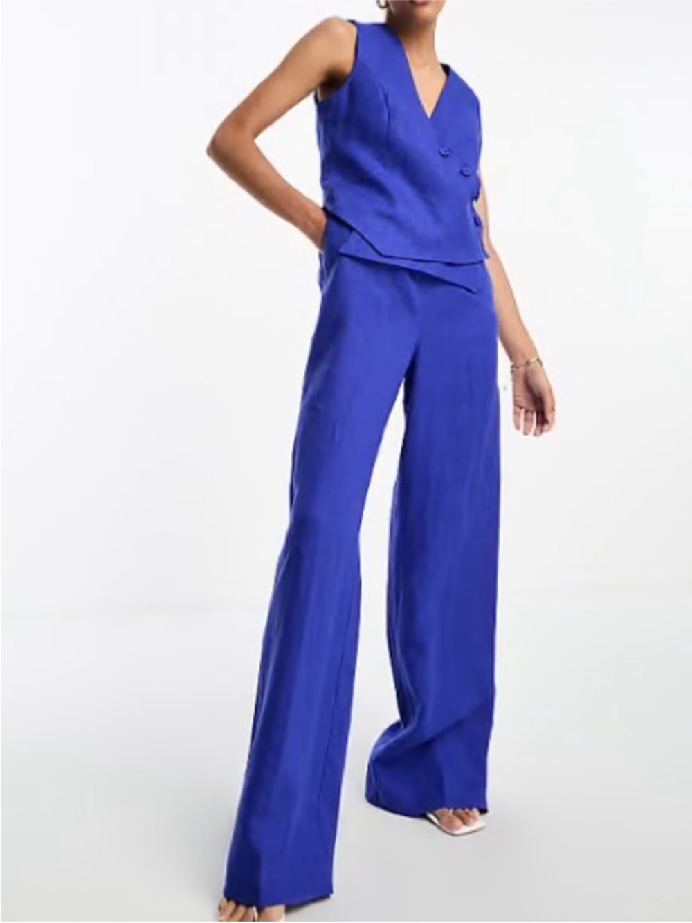Mango Electric Blue Wide-Leg Pants with Sleeveless Vest